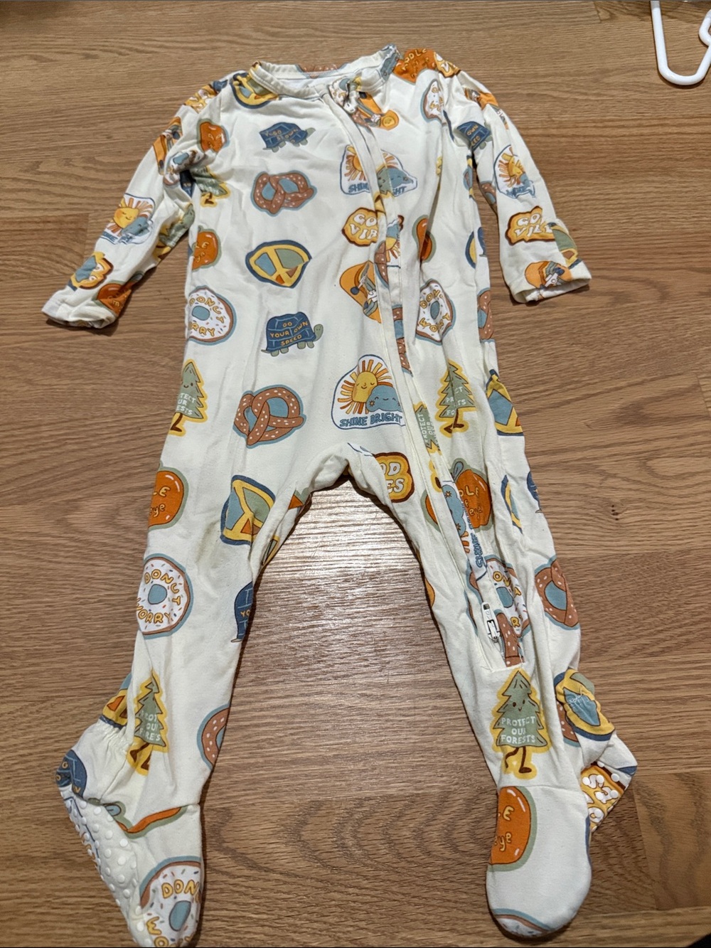 Angel Dear Cream Footed One-Piece with Orange and Blue Prints